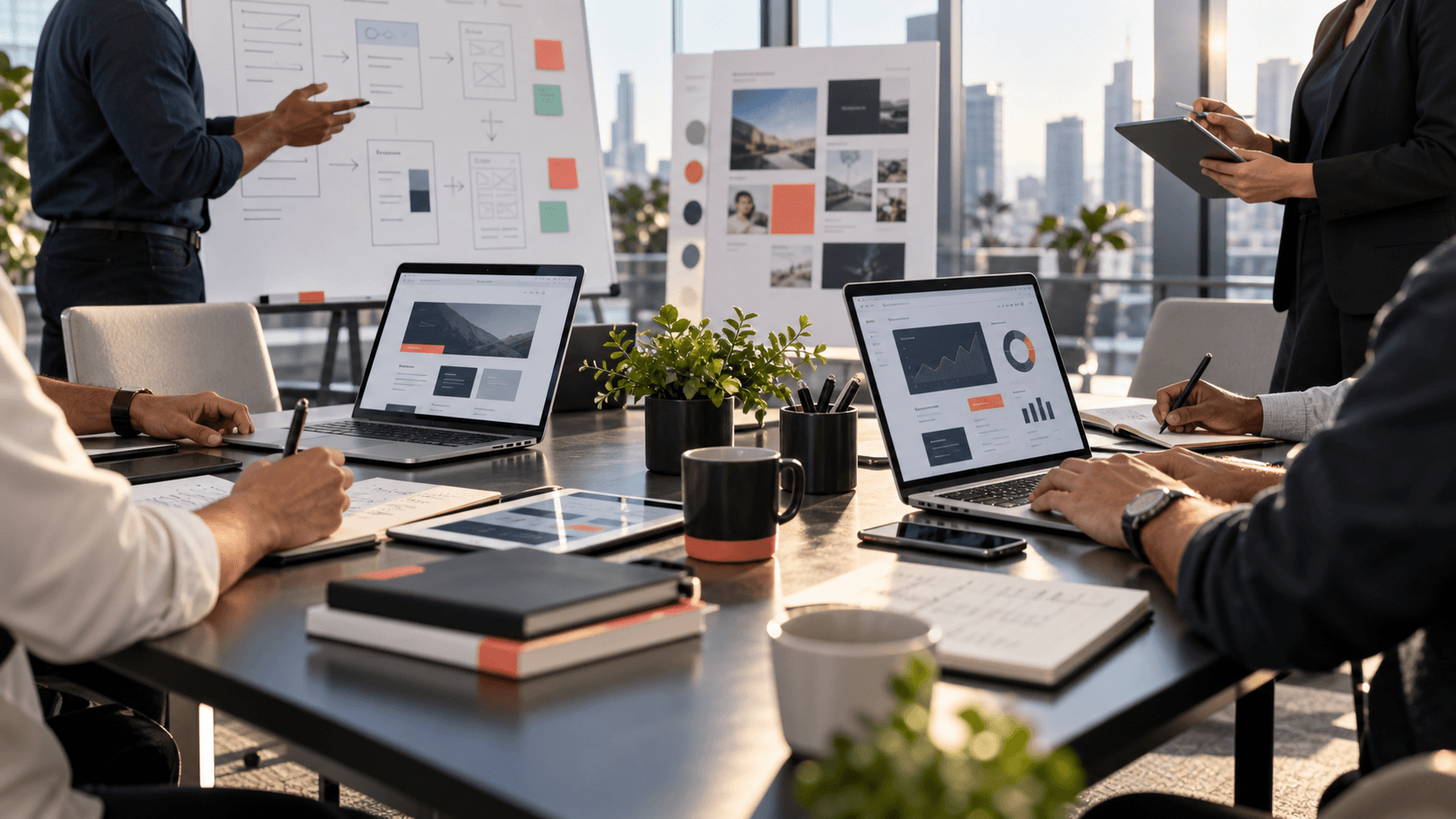 Business team planning website and software growth in a modern office